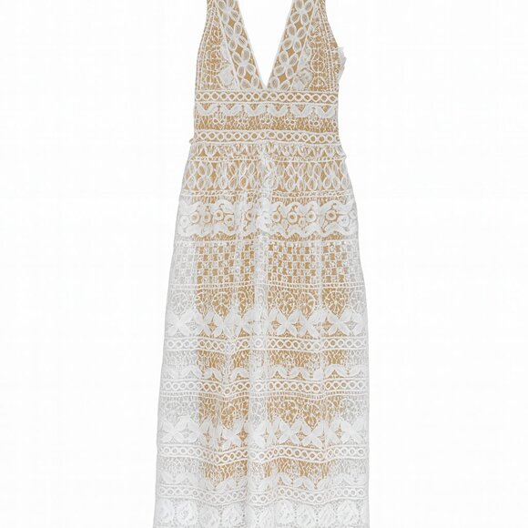 Boohoo Crochet White Lace Midi Dress – Size 6 - Picture 4 of 5